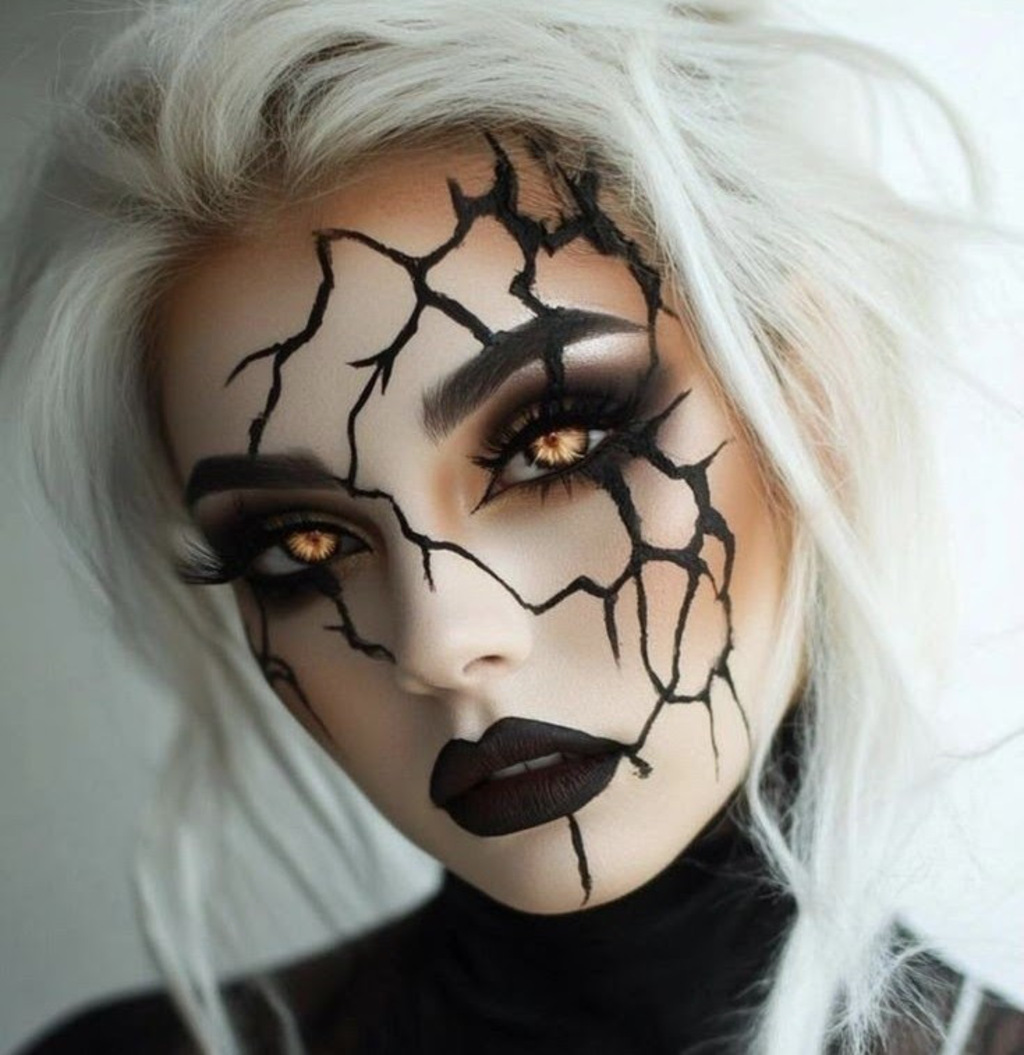 mulher com rosto maquiado para Halloween